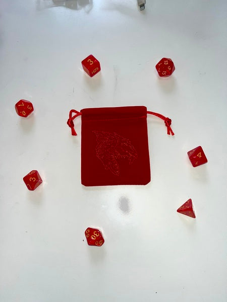 Red Dice in Red Velvet Bag (small)