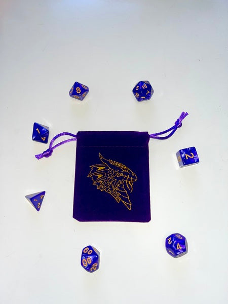 Blue Dice in Blue Velvet Bag (small)