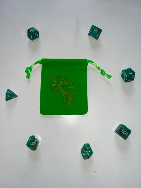 Green Dice in Green Velvet Bag (small)