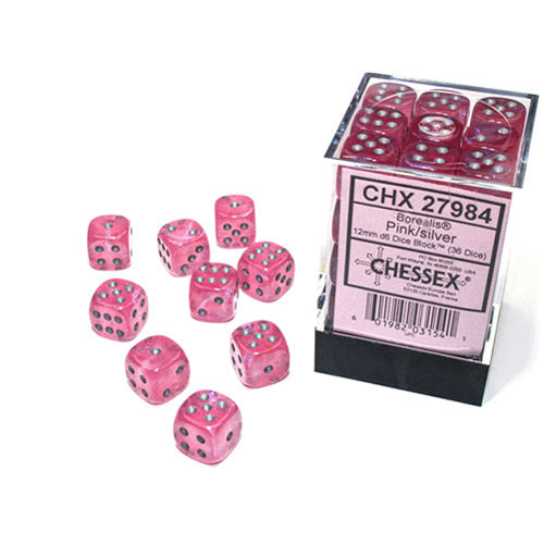 Chessex Borealis Dice Cube 12mm x36 Pink/Silver