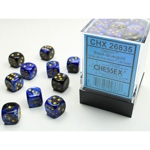 Chessex - Gemini 12mm D6 Dice Block - Black & Blue w/Gold