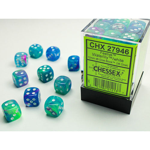 Chessex - Festive 12mm D6 Dice Block - Waterlily White