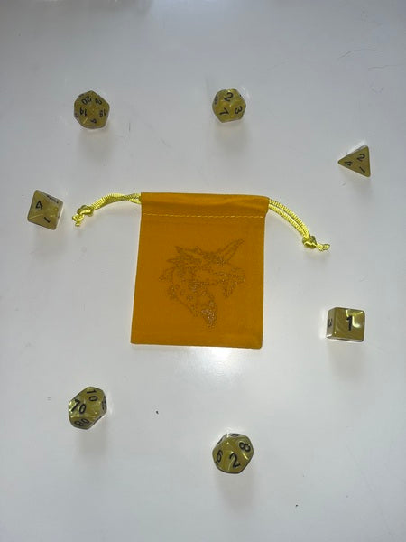 Yellow Dice in Yellow Velvet Bag (small)