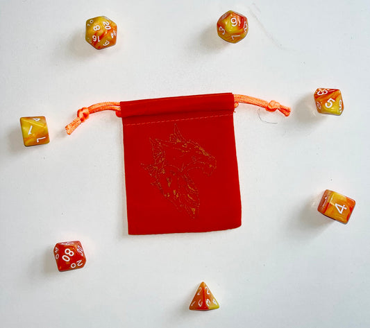 Orange Dice in Orange Velvet Bag (small)